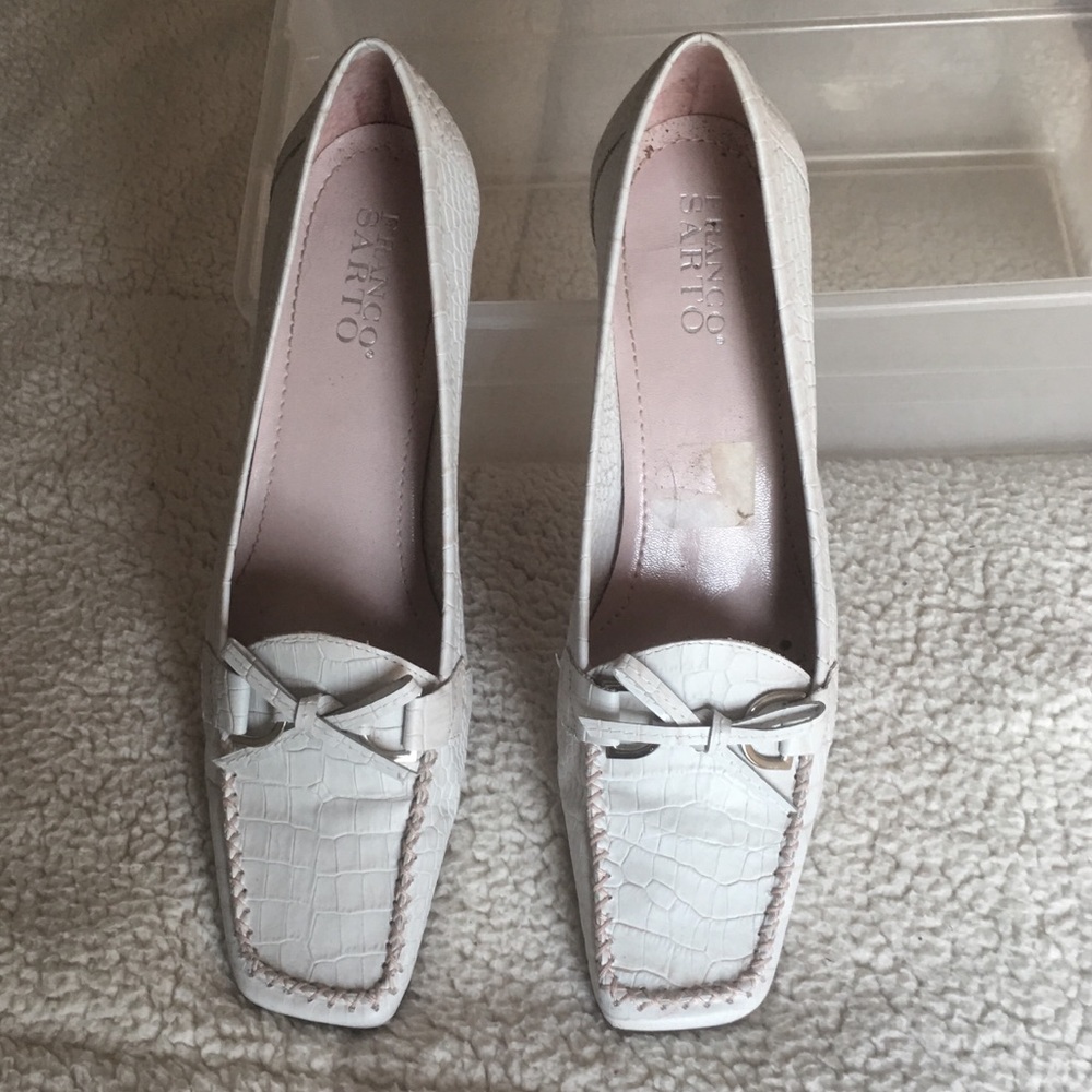 Franco Sarto Croc-leather White pump
